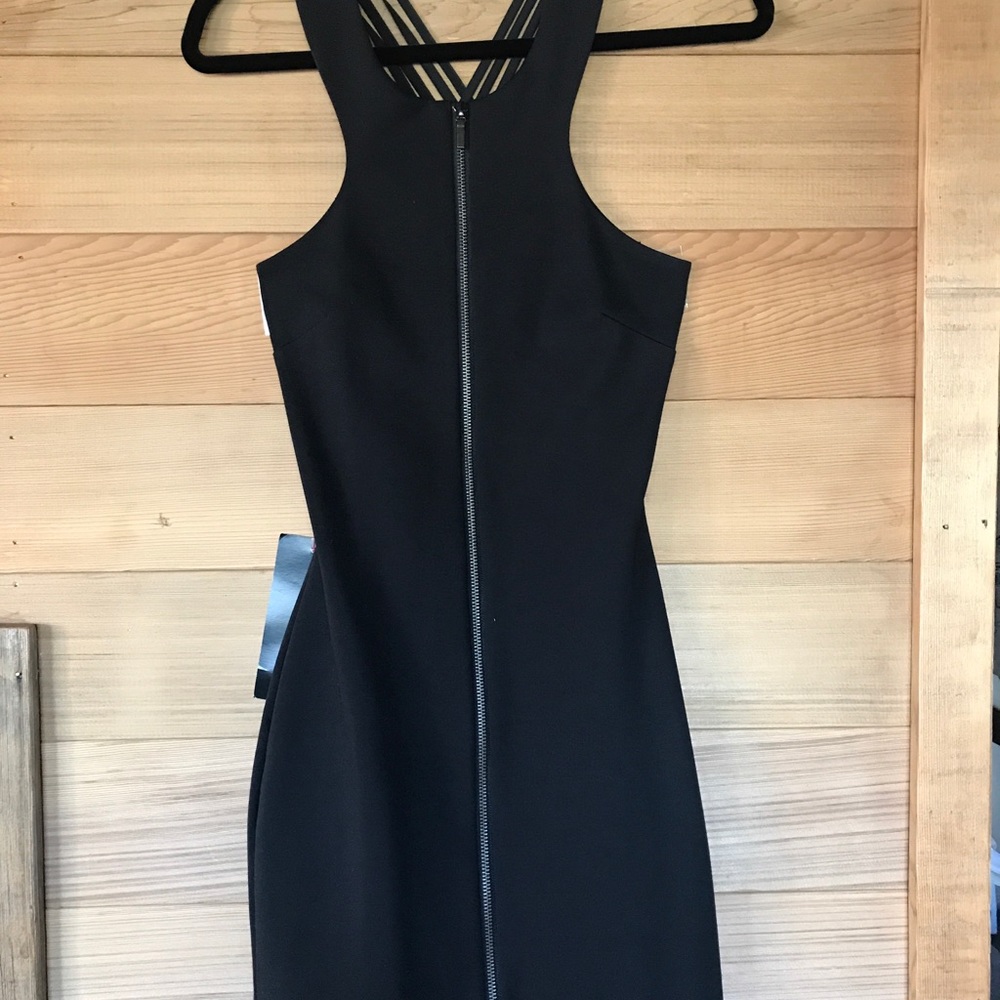 NWT Bebe Low Lattice Back Black Cocktail Dress
